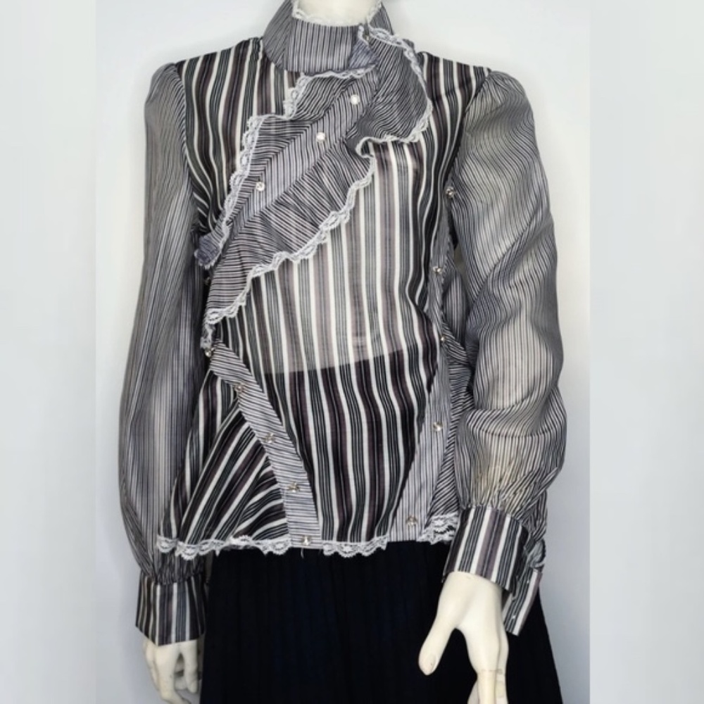 NEW Victorian Chic Button front Striped Ruffle Blouse sz XL